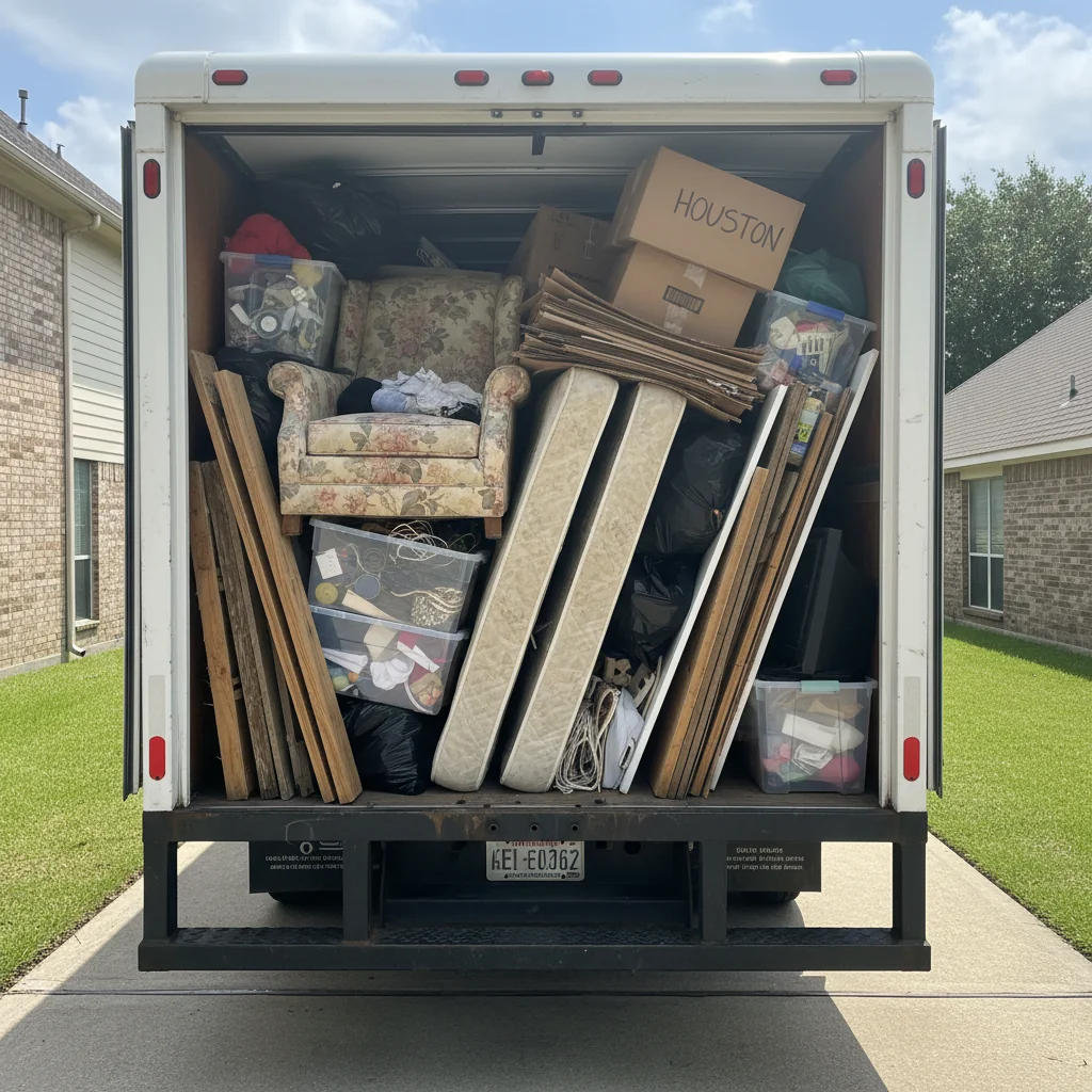 Houston Trash Removal truck fully loaded after a same-day junk removal job